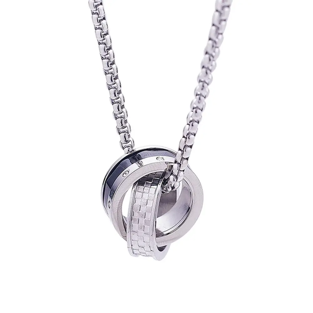 Luxury Men's Stainless Steel Zircon Pendant Necklace with Box Chain gallery image 2