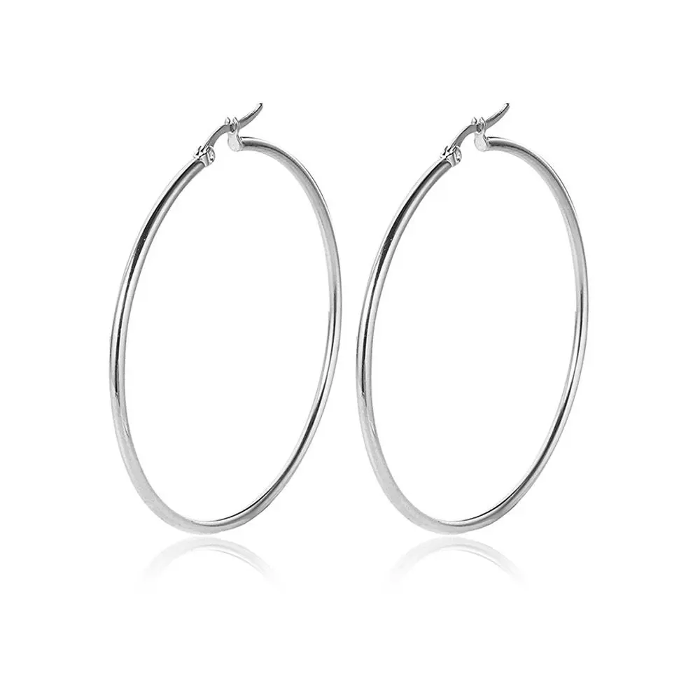 Trendy Fashion Silver Stainless Steel Hoop Earrings - 1 Pair gallery image 1