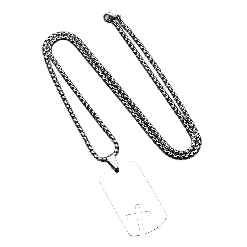 Trendy Men's Stainless Steel & Titanium Hollow Cross Military Tag Necklace gallery image 1