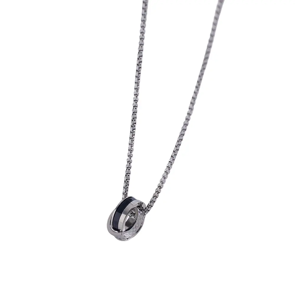 Luxury Men's Stainless Steel Zircon Pendant Necklace with Box Chain gallery image 1