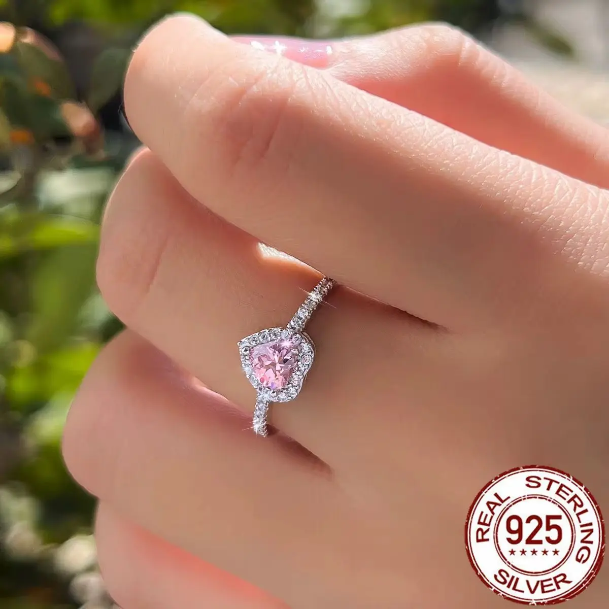 Luxueux Pink Love Heart Zirconia Engagement Ring in 925 Sterling Silver - 8 gallery image 3