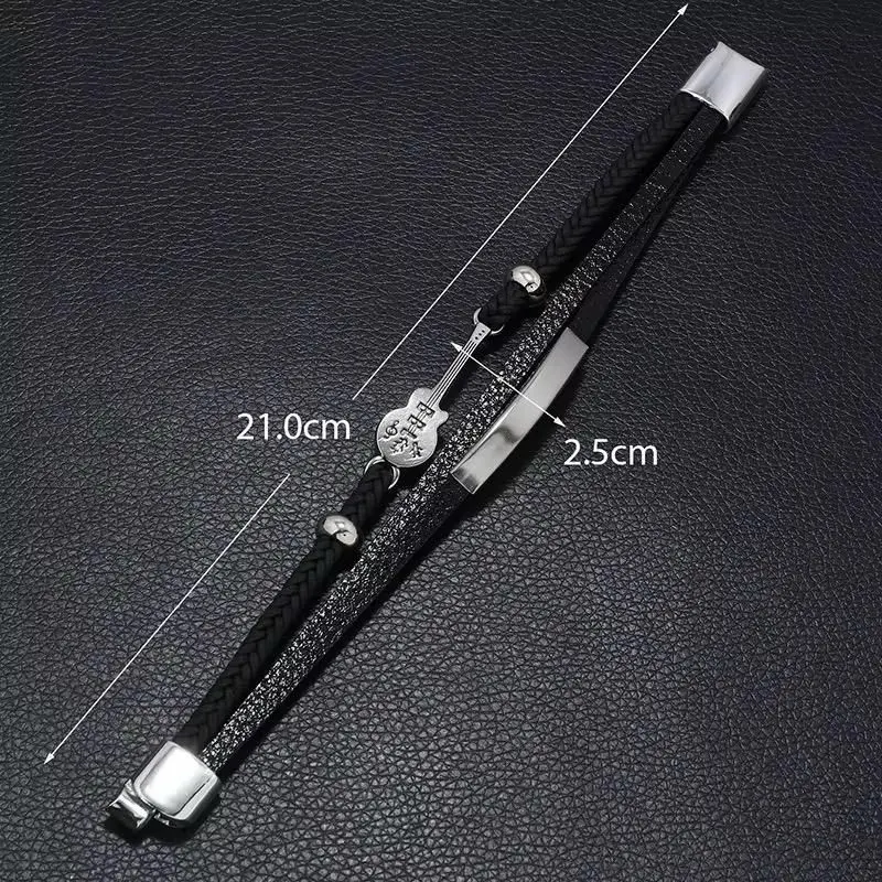 Original Guitar Design Men's Bracelet - Alloy & Leather Cord Wristband - Brown, Silver gallery image 5
