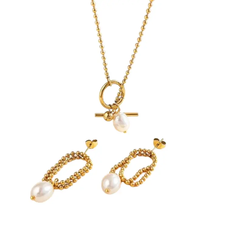 18K Gold Plated Asymmetrical Round Jewelry Set for Women in Stainless Steel gallery image 1