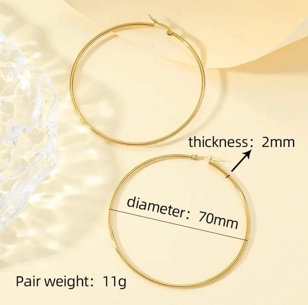 Women's Stainless Steel Circle Hoop Earrings - 18K Gold-Plated gallery image 5