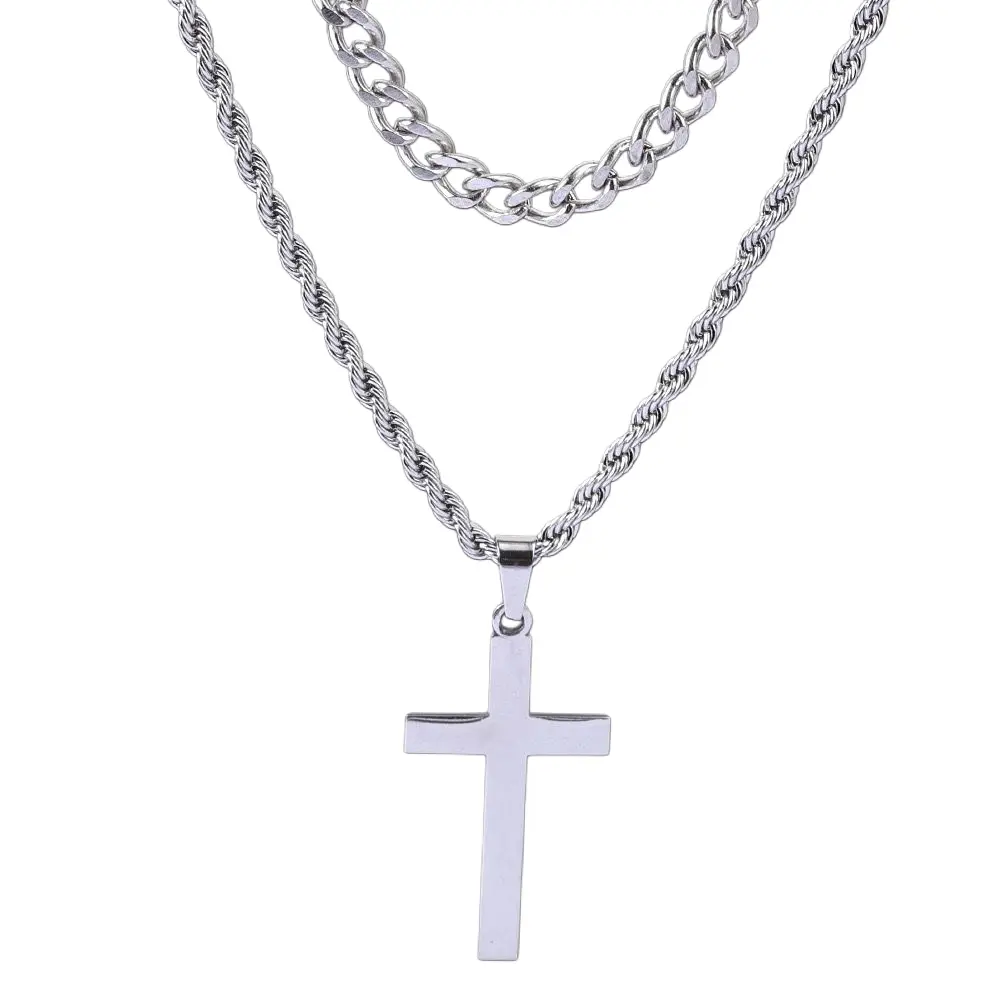 Hip-Hop Cross Pendant Necklace - Stainless Steel & Titanium Steel Plated gallery image 2
