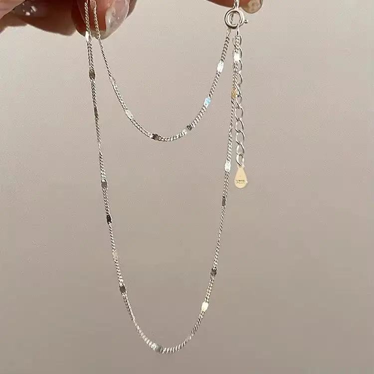 925 Sterling Silver Solid Color Chain Necklace for Women, Simple Elegant - Silver gallery image 10