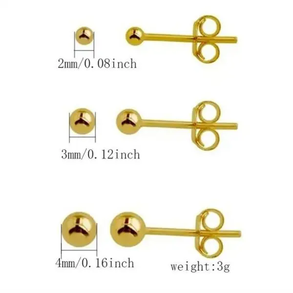Women's Solid Colour Ear Studs - 14K Gold Plated 304 Stainless Steel - 3 Pairs gallery image 2