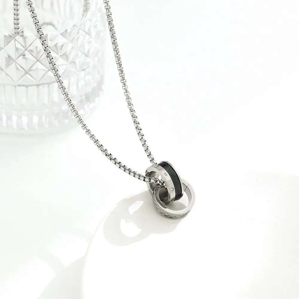 Luxury Men's Stainless Steel Zircon Pendant Necklace with Box Chain gallery image 6