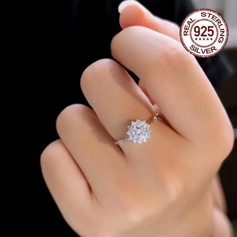925 Sterling Silver Flower Ring for Women, Cubic Zircon Wedding Engagement - 8 gallery image 4