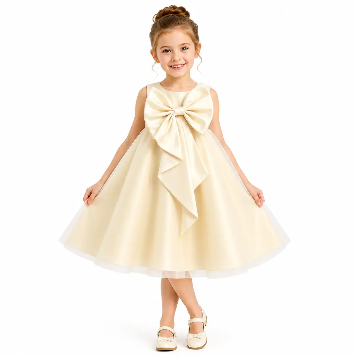 Luxury Satin Princess Tutu Dress for Girls Party & Special Occasions - Cream White  gallery image 4