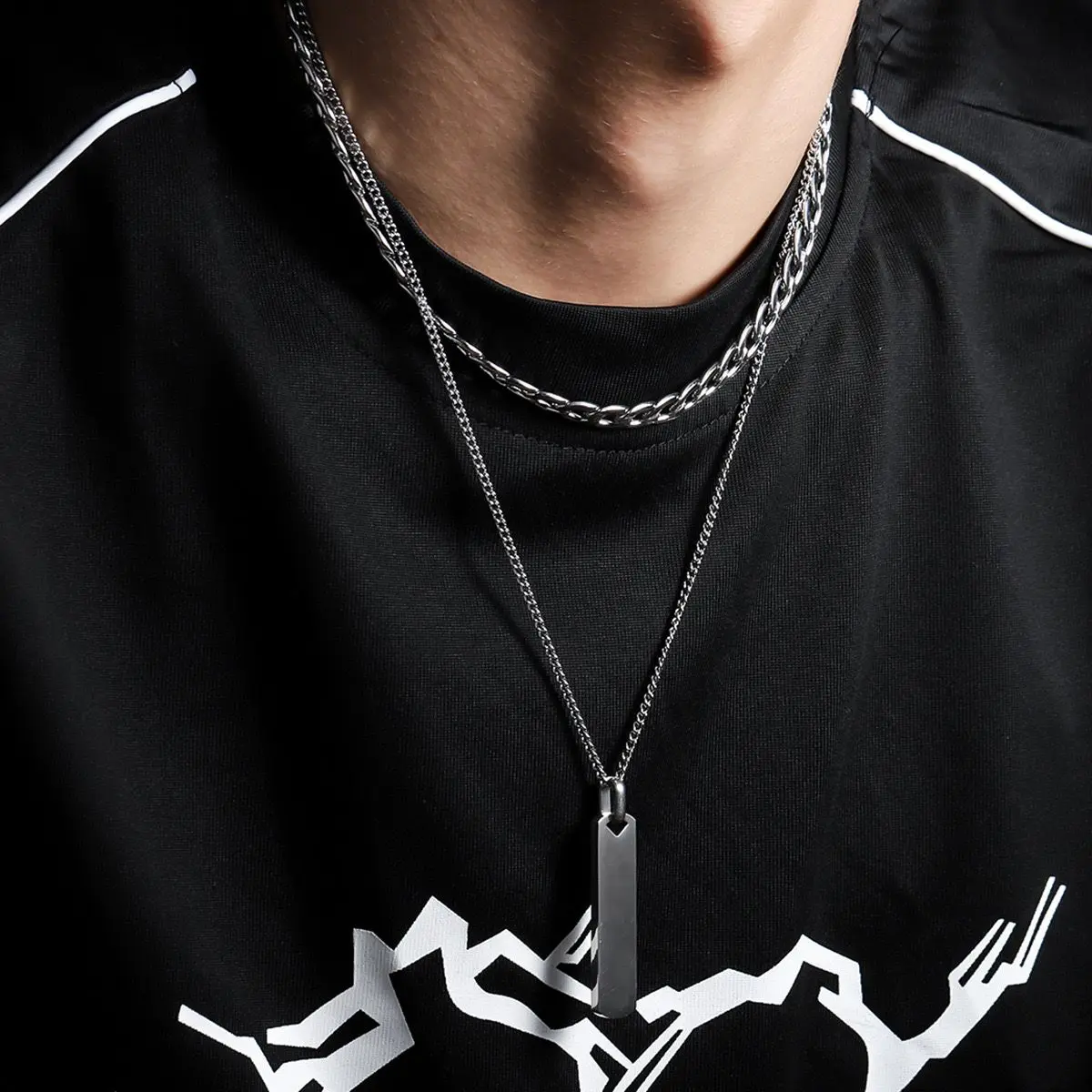 Men's Titanium Steel Tag Pendant Necklace - Classic Geometric Chain Jewelry gallery image 3
