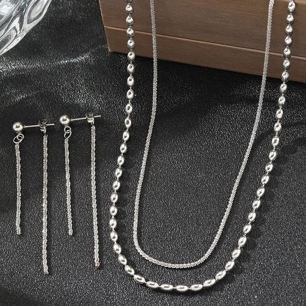 18K Gold Plated Geometric Jewelry Set for Women - Necklace & Earrings - Silver gallery image 9