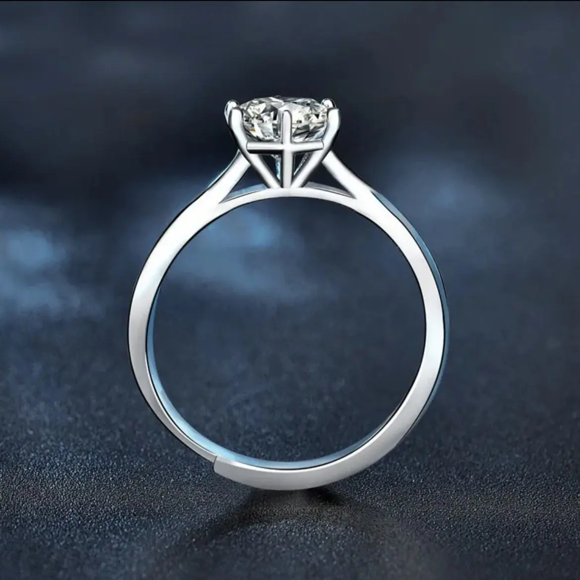 Adjustable S925 Silver Moissanite Ring Geometric Claw + Rose Heart Box gallery image 5