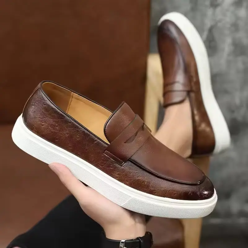 Men's British Style PU Leather Loafers - Breathable Casual Slip-On Shoes - Brown gallery image 10