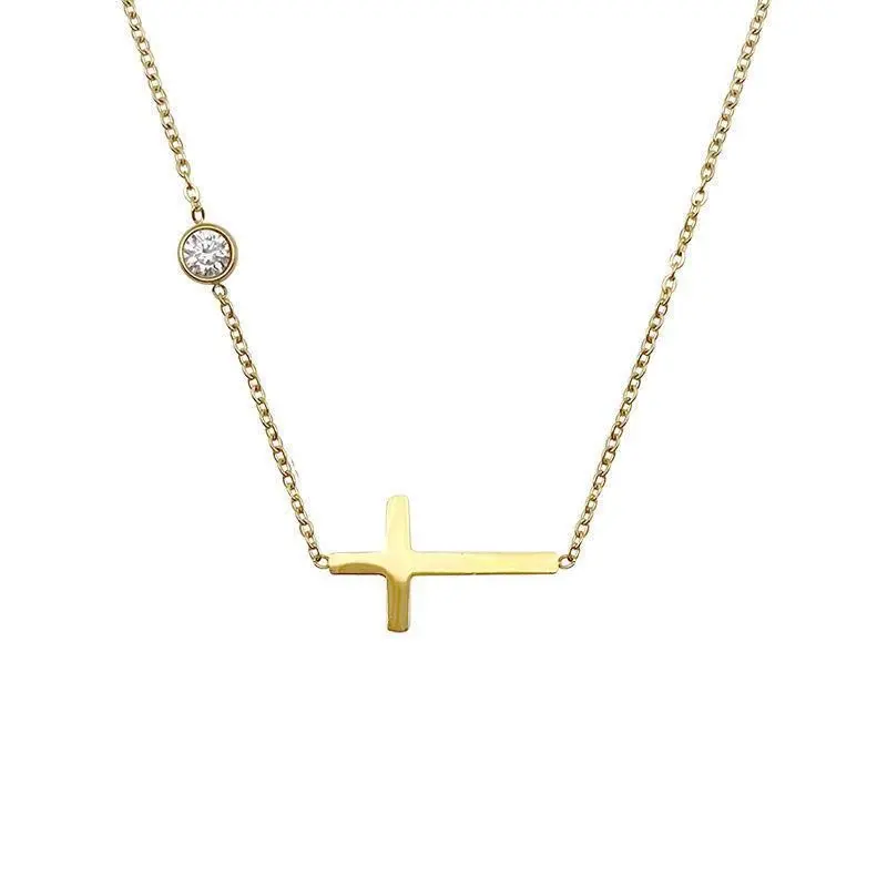 Titanium Steel Cross Necklace & Bracelet Set for Women - Elegant Jewelry gallery image 2