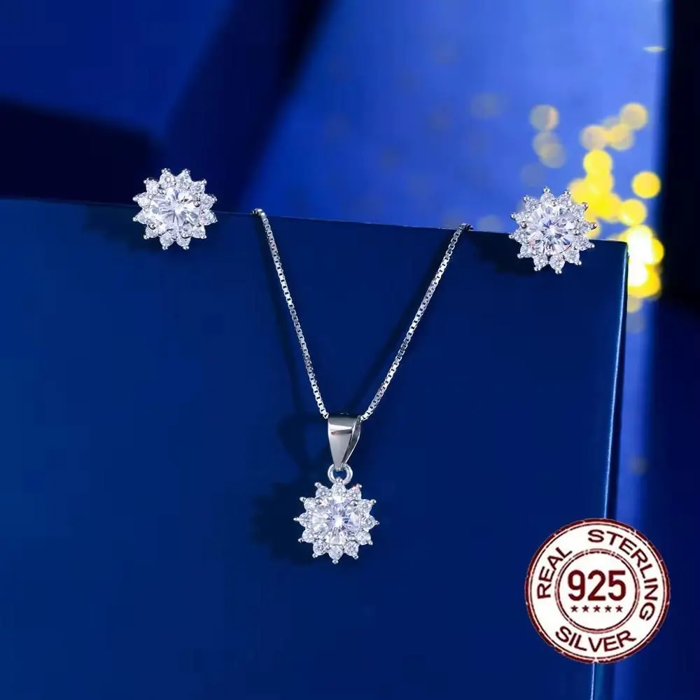 S925 Sterling Silver CZ Pendant Necklace and Earrings Set for Women Jewelry gallery image 2