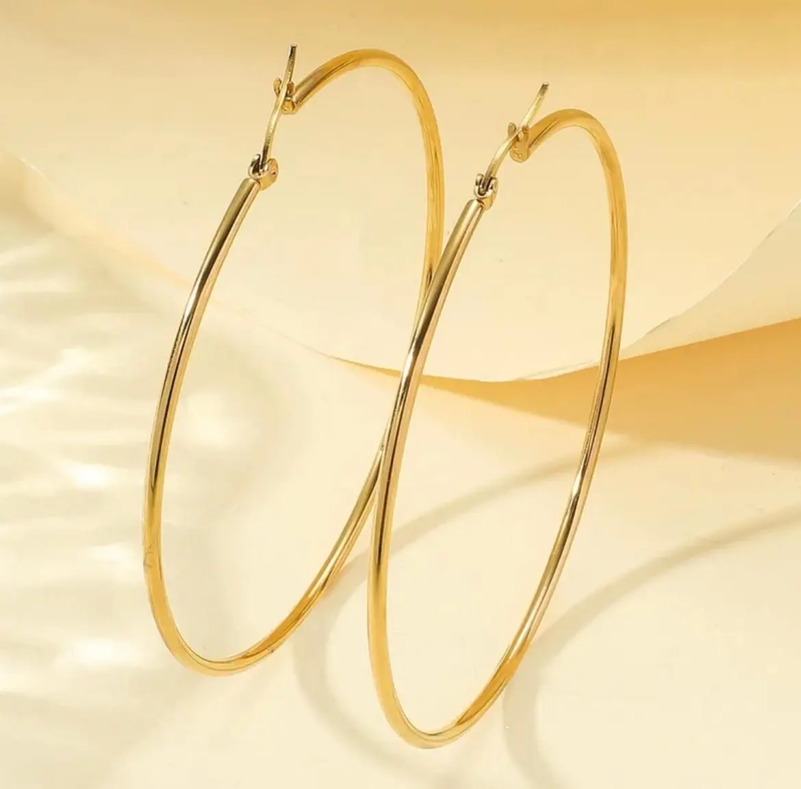 Women's Stainless Steel Circle Hoop Earrings - 18K Gold-Plated gallery image 3