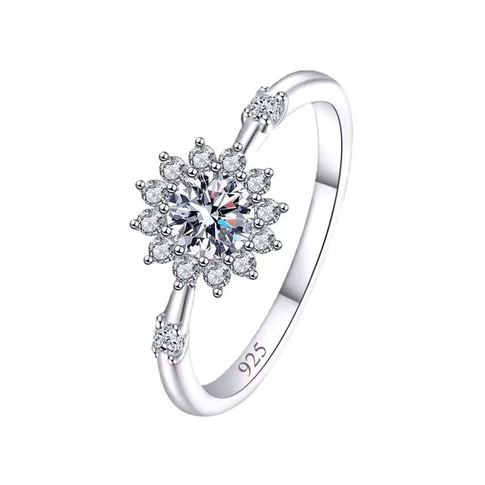 925 Sterling Silver Flower Ring for Women, Cubic Zircon Wedding Engagement - 8 gallery image 1