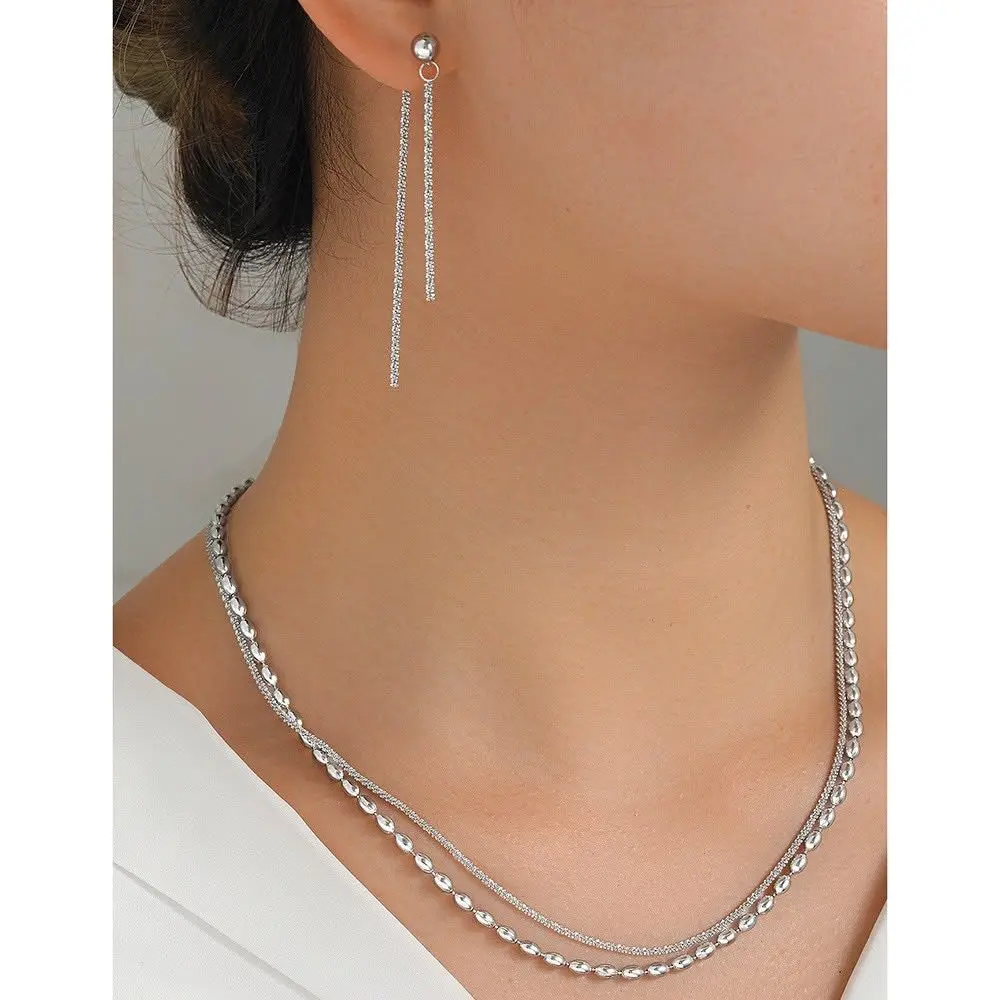 18K Gold Plated Geometric Jewelry Set for Women - Necklace & Earrings - Silver gallery image 10