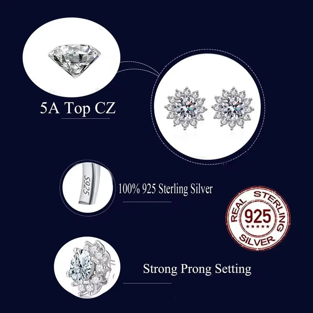 S925 Sterling Silver CZ Pendant Necklace and Earrings Set for Women Jewelry gallery image 6