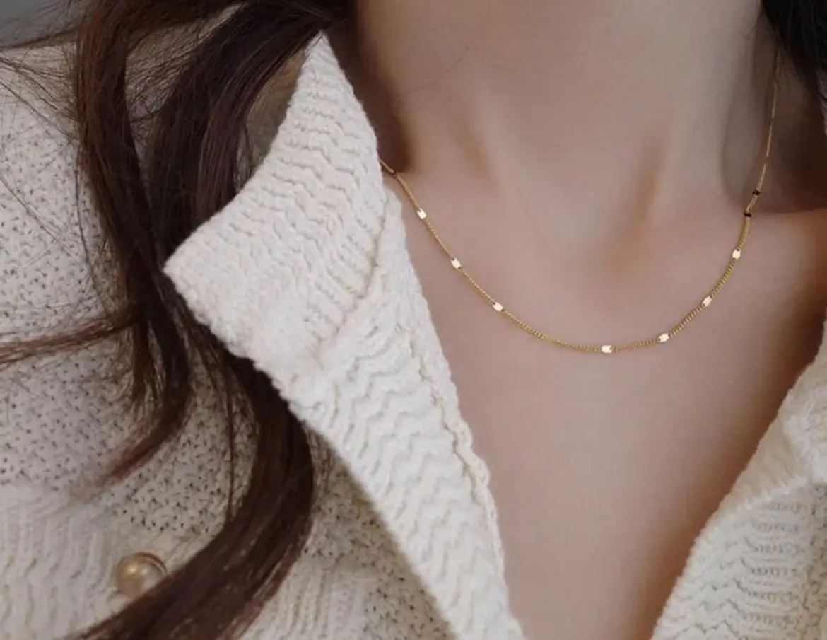 925 Sterling Silver Solid Color Chain Necklace for Women, Simple Elegant - Silver gallery image 4