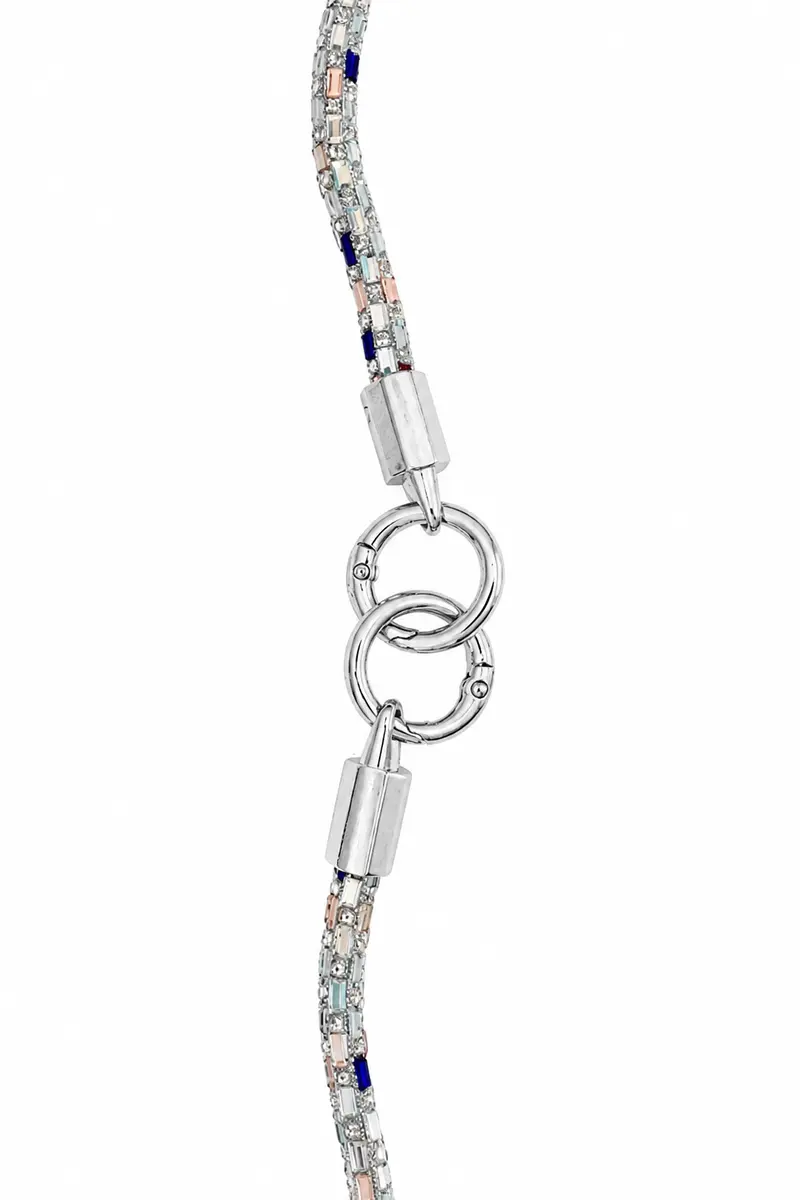 Luxury Baguette Rhinestone Crossbody Phone Lanyard 116 cm with 2 Clips - Silver gallery image 5