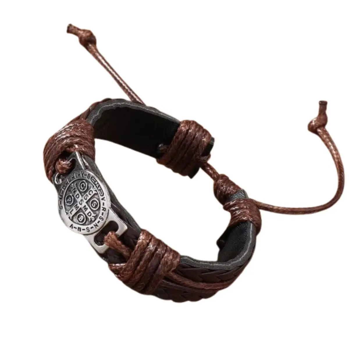 Retro Men's Hand-Woven Leather Bracelet - Adjustable Pull Cord Design - Brown gallery image 10