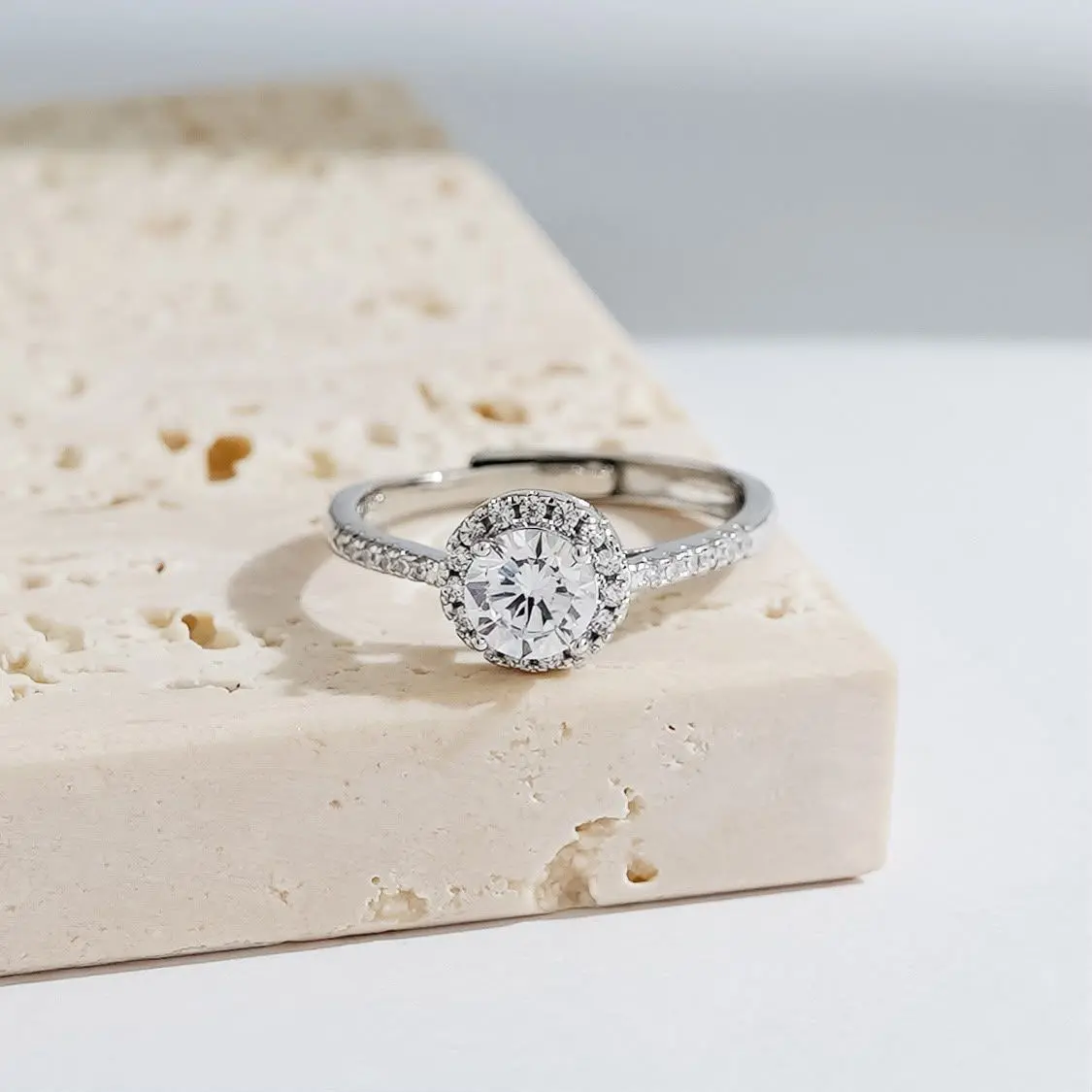 Vintage 1 Carat Six-Prong Moissanite Engagement Ring for Women Adjustable gallery image 2
