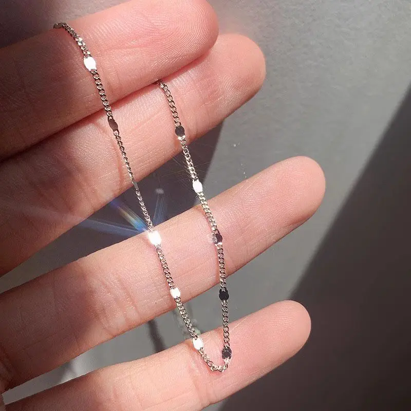 925 Sterling Silver Solid Color Chain Necklace for Women, Simple Elegant - Silver gallery image 8