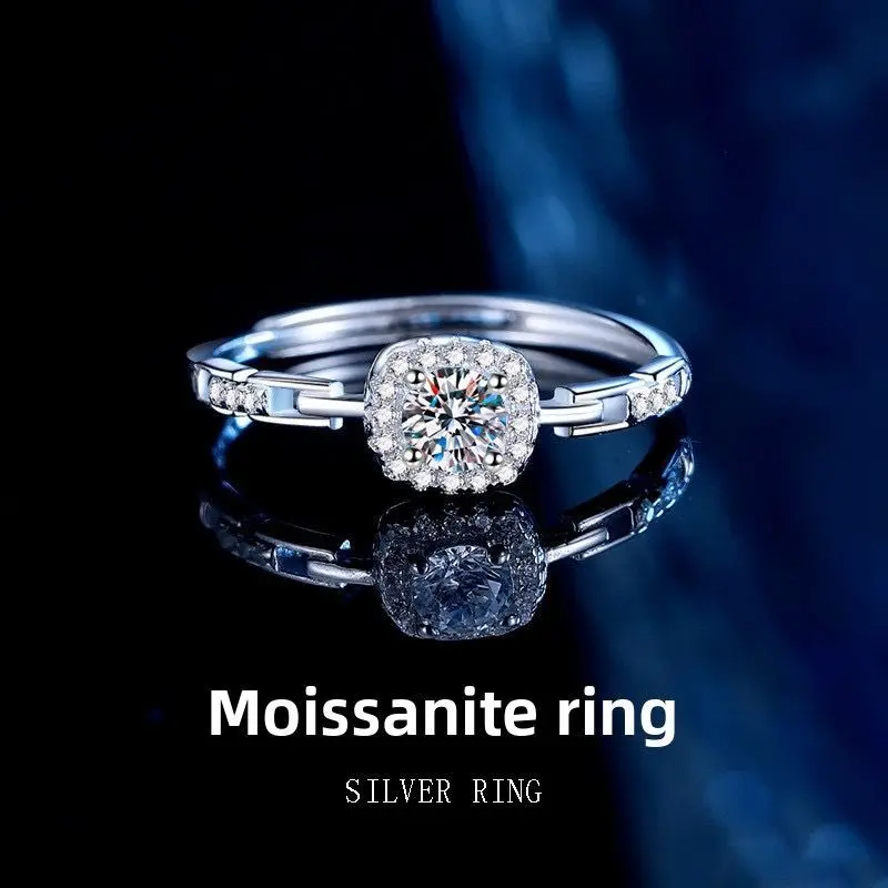 Women's Adjustable Sterling Silver Moissanite Geometric Engagement Ring gallery image 2