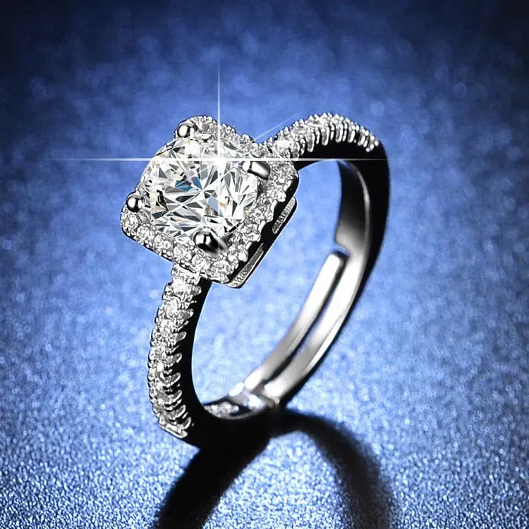 Radiant Square Accent Adjustable Rhinestone Copper Ring gallery image 2