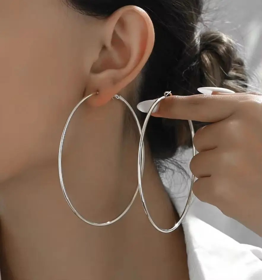 Trendy Fashion Silver Stainless Steel Hoop Earrings - 1 Pair gallery image 3