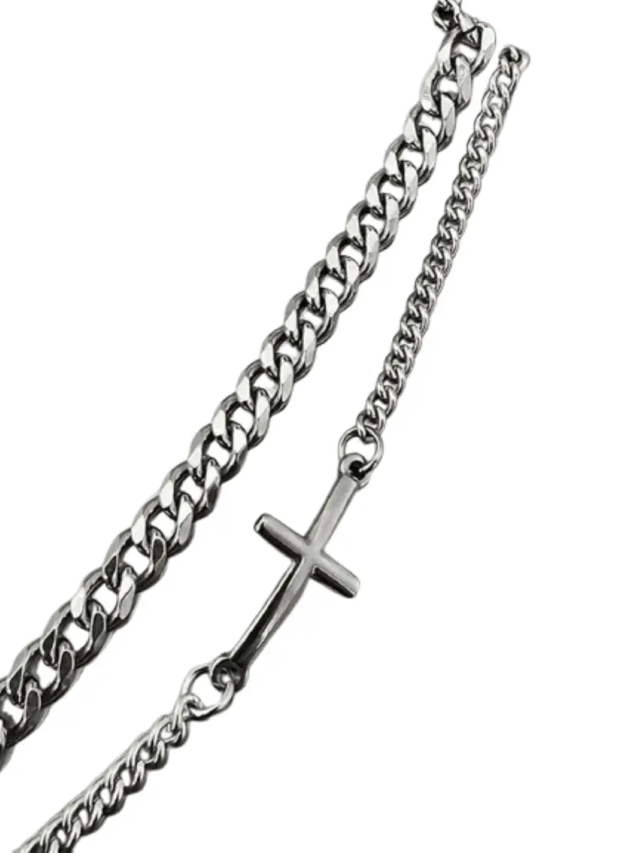 Men's Classic Cross Bracelet - Ferroalloy Layered, PVD Silver-Plated gallery image 2