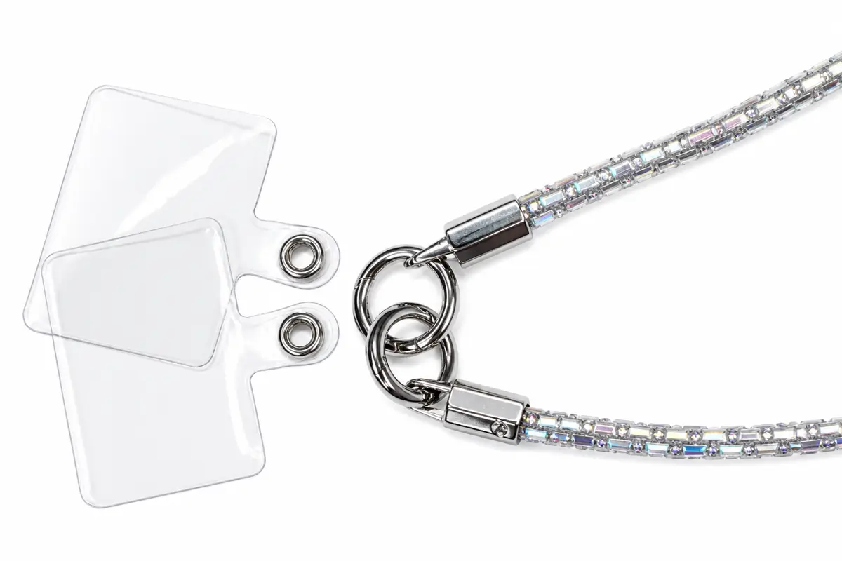 Luxury Baguette Rhinestone Crossbody Phone Lanyard 116 cm with 2 Clips - Silver gallery image 14
