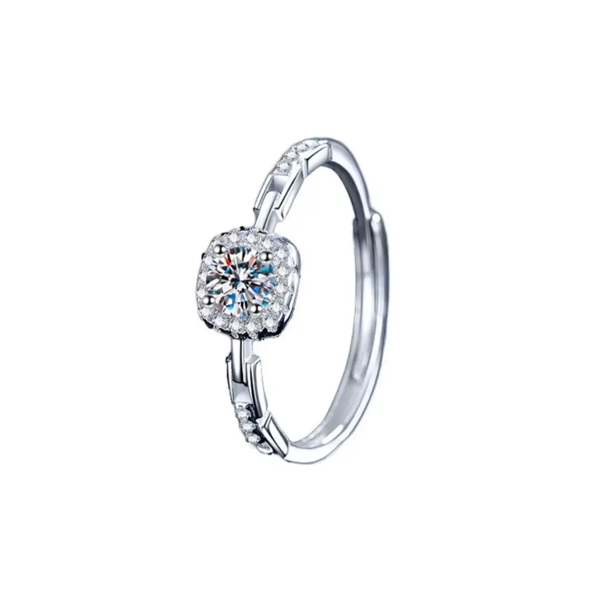 Women's Adjustable Sterling Silver Moissanite Geometric Engagement Ring gallery image 1