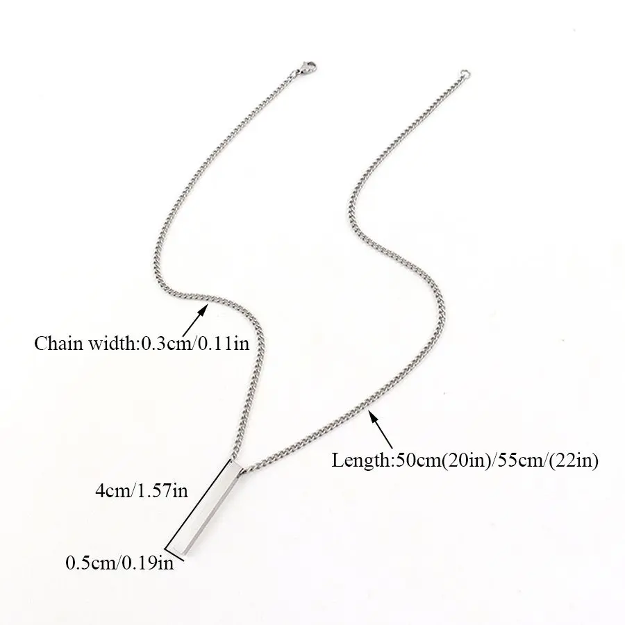 Elegant Men's Rectangle Stainless Steel Pendant Necklace Classic Design gallery image 3
