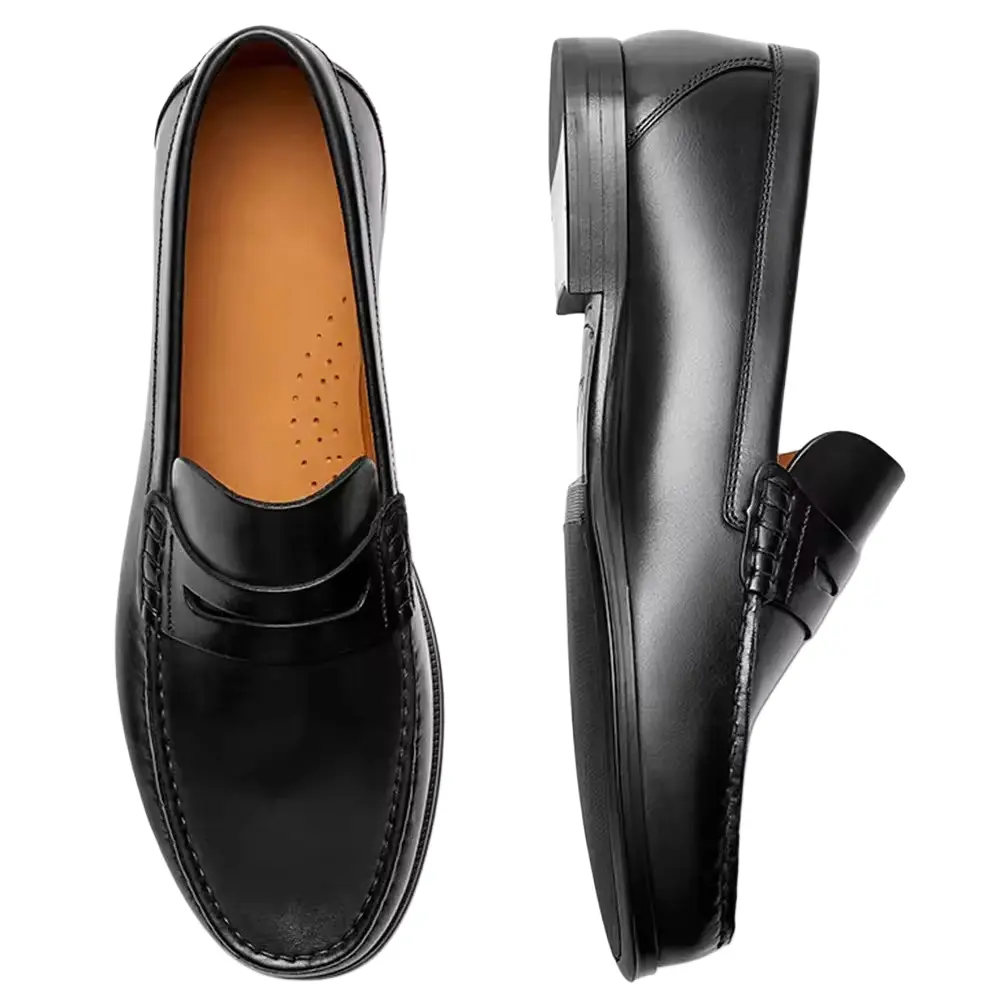 Premium Handmade Men's Loafers - Square Toe Vintage Calf Leather - Black - EU 41 gallery image 1