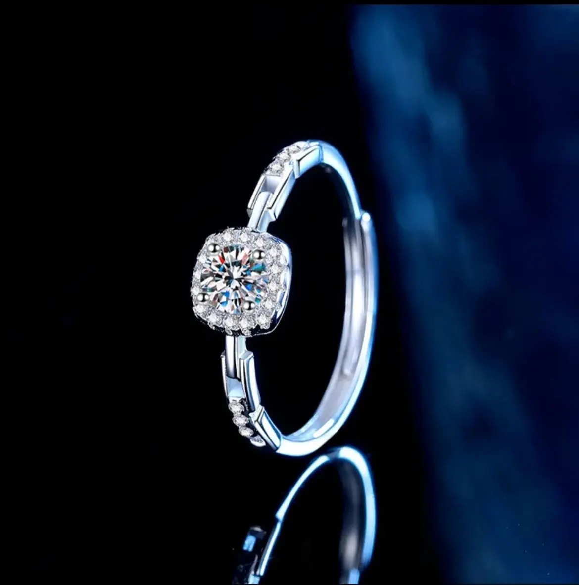 Women's Adjustable Sterling Silver Moissanite Geometric Engagement Ring gallery image 4