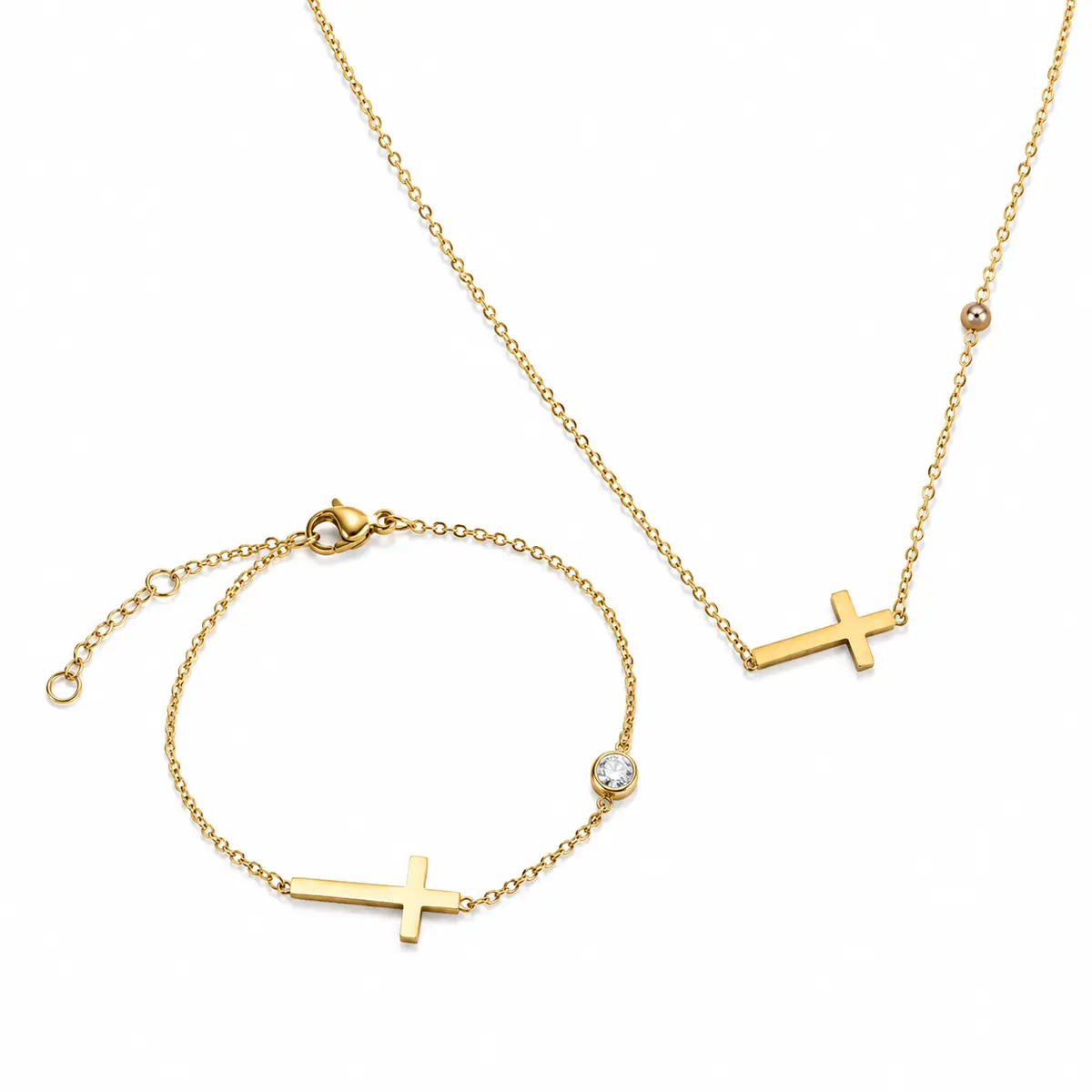 Titanium Steel Cross Necklace & Bracelet Set for Women - Elegant Jewelry gallery image 1