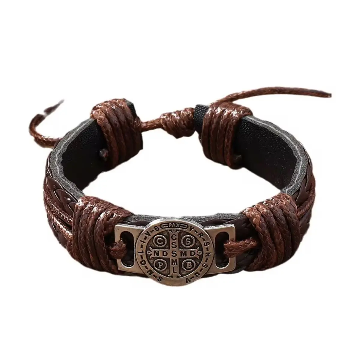 Retro Men's Hand-Woven Leather Bracelet - Adjustable Pull Cord Design - Brown gallery image 9