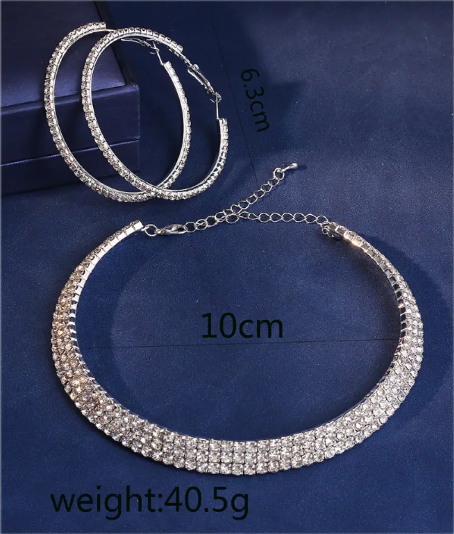 Luxury Rhinestone Hoop Earrings & Tennis Necklace Jewelry Set gallery image 5