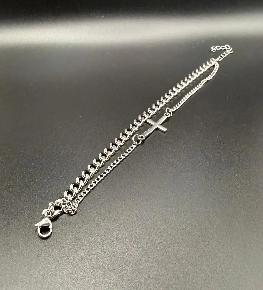 Men's Classic Cross Bracelet - Ferroalloy Layered, PVD Silver-Plated gallery image 5