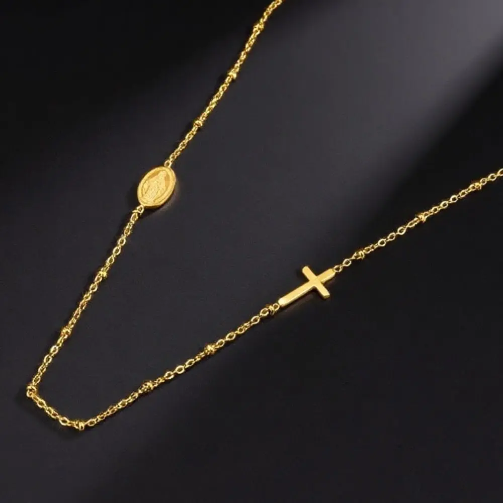 Gold Plated Cross Necklace Titanium Steel Lockbone Chain Women Geometric gallery image 6