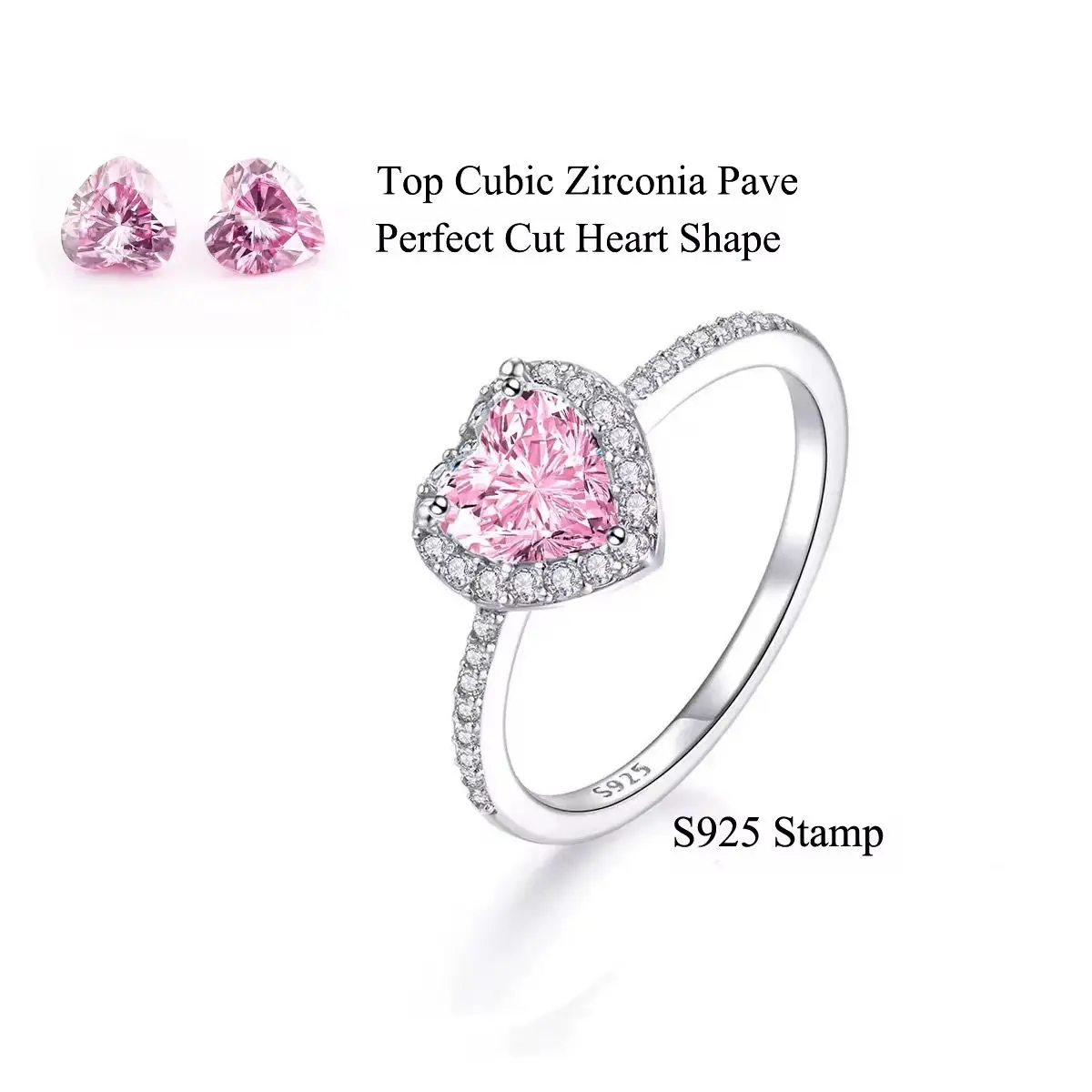 Luxueux Pink Love Heart Zirconia Engagement Ring in 925 Sterling Silver - 8 gallery image 4