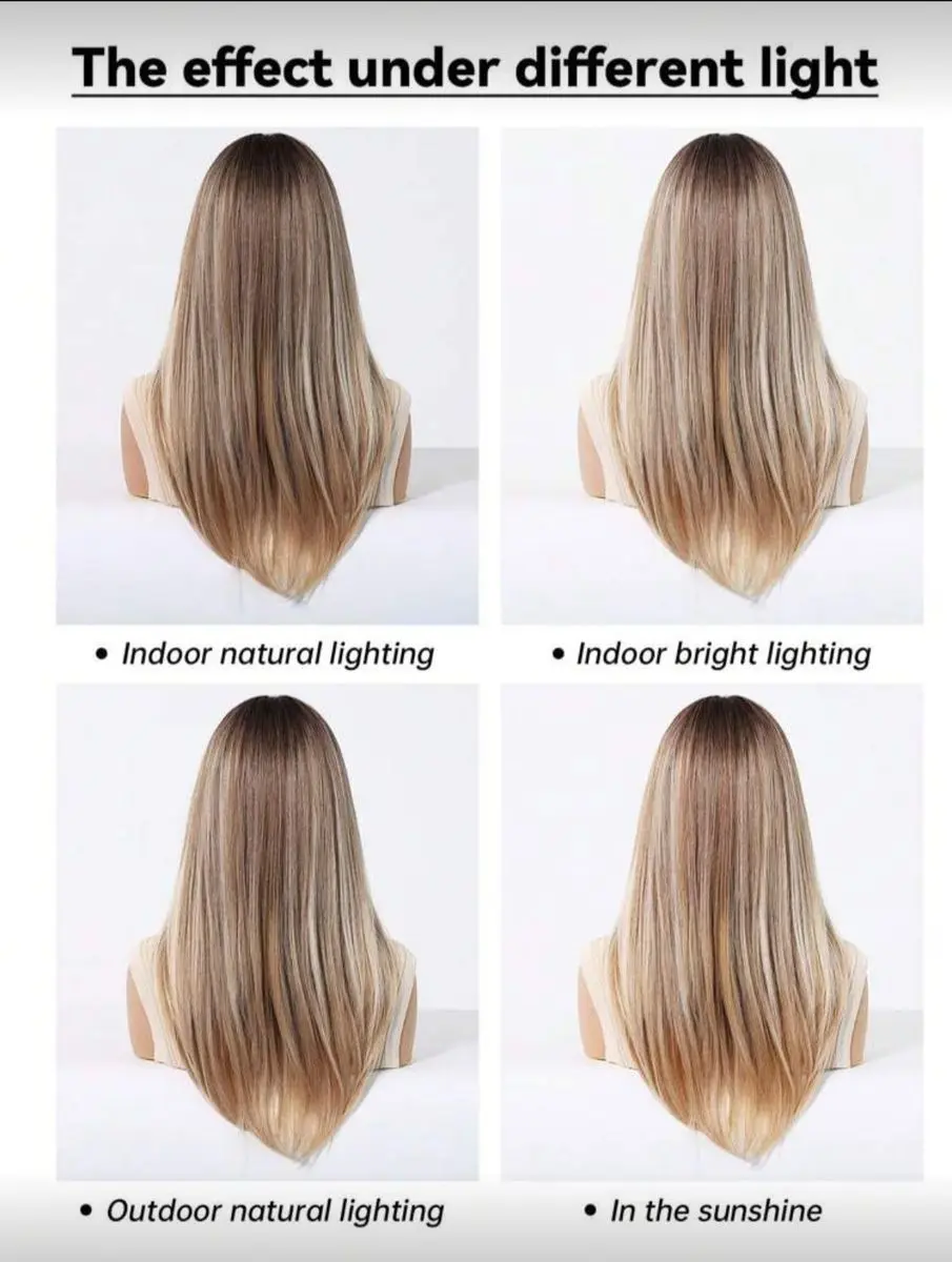 Ombre Blonde Wig with Bangs 150% Density Straight Layered Synthetic Hair XL gallery image 7