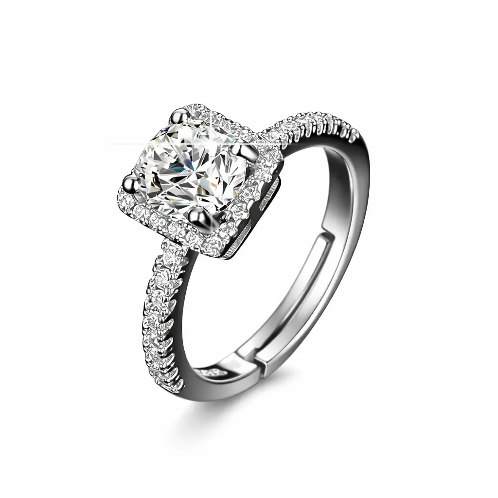 Radiant Square Accent Adjustable Rhinestone Copper Ring gallery image 1
