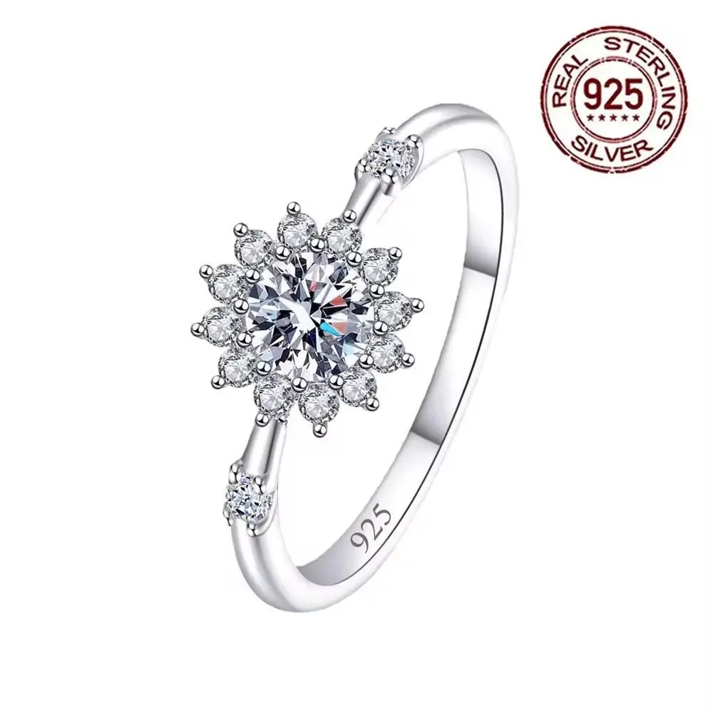 925 Sterling Silver Flower Ring for Women, Cubic Zircon Wedding Engagement - 8 gallery image 2