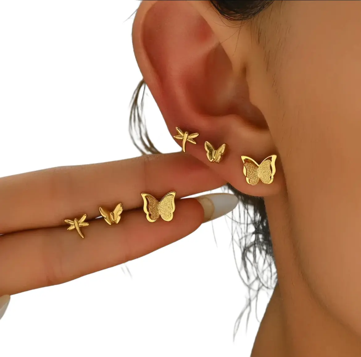 Gold-Plated Stud Earrings - 18K Stainless Steel Jewelry for All Seasons gallery image 1