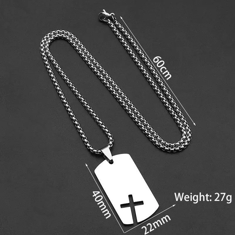 Trendy Men's Stainless Steel & Titanium Hollow Cross Military Tag Necklace gallery image 2