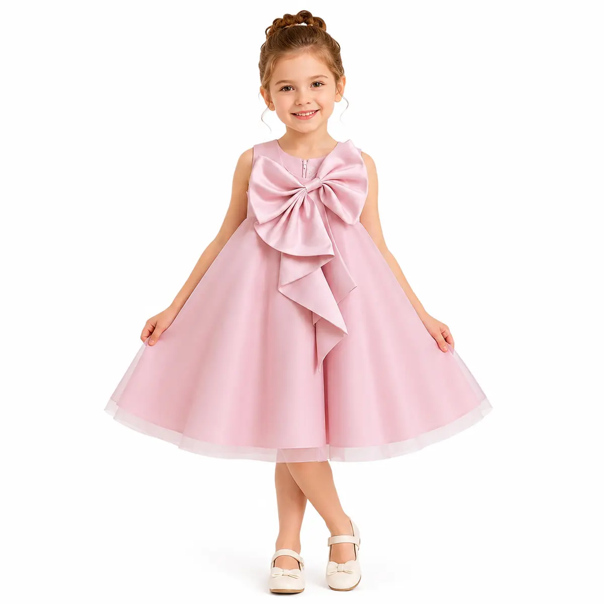 Luxury Satin Princess Tutu Dress for Girls Party & Special Occasions - Cream White  gallery image 7